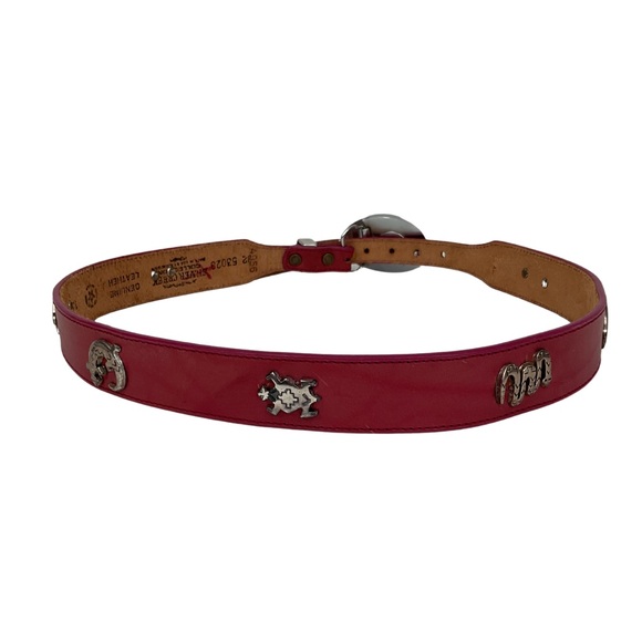 Vintage Red Leather Belt Animal Studs & Custom Skull Buckle Western Biker main image 4